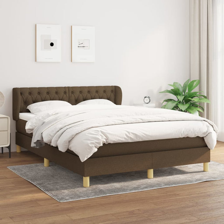 kontinentalseng med madras 140x190 cm stof mørkebrun