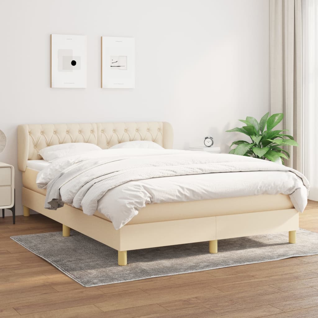 kontinentalseng med madras 140x200 cm stof cremefarvet