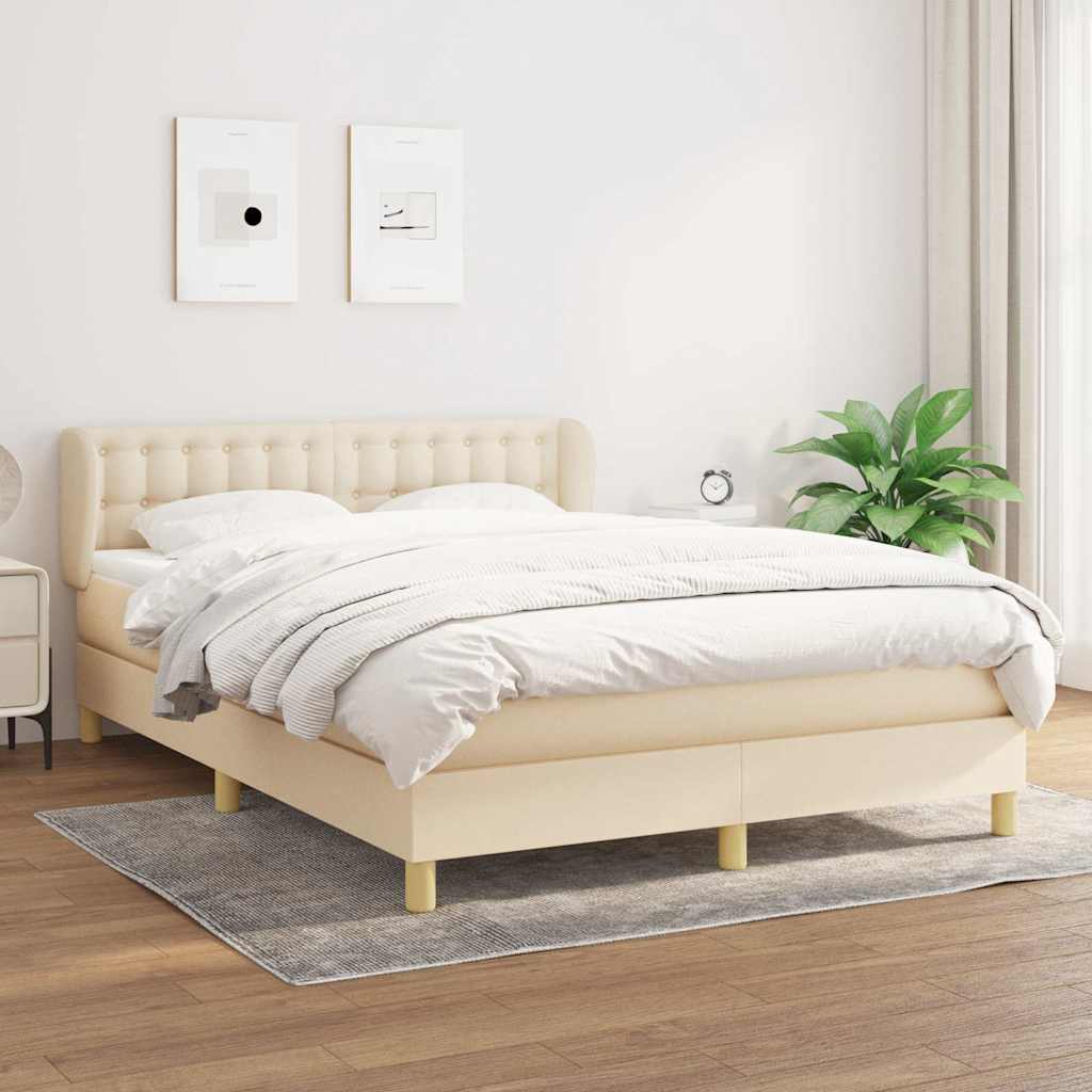kontinentalseng med madras 140x200 cm stof cremefarvet