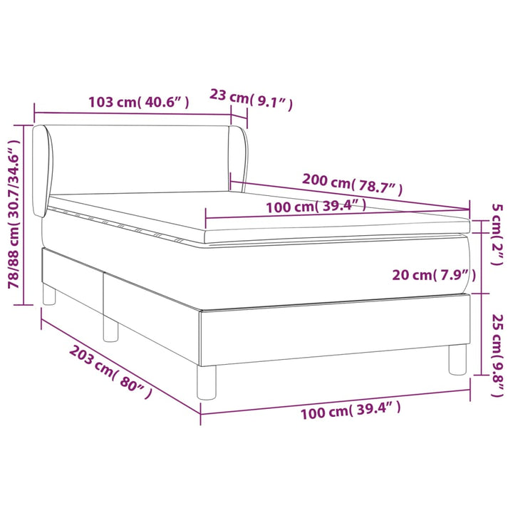 kontinentalseng 100x200 cm kunstlæder cappuccinofarvet