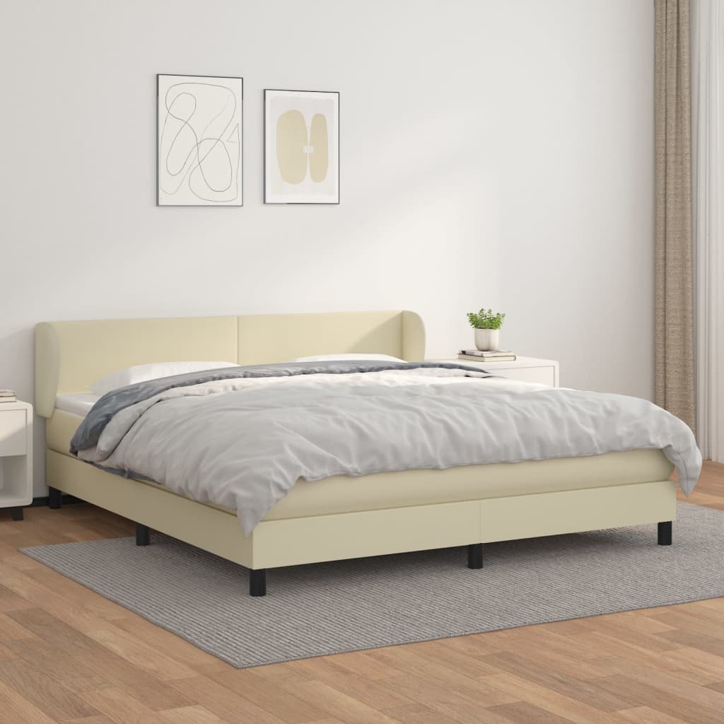 kontinentalseng med madras 180x200 cm kunstlæder cremefarvet