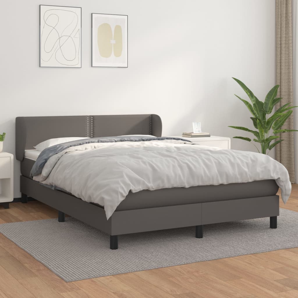kontinentalseng med madras 140x190 cm kunstlæder grå
