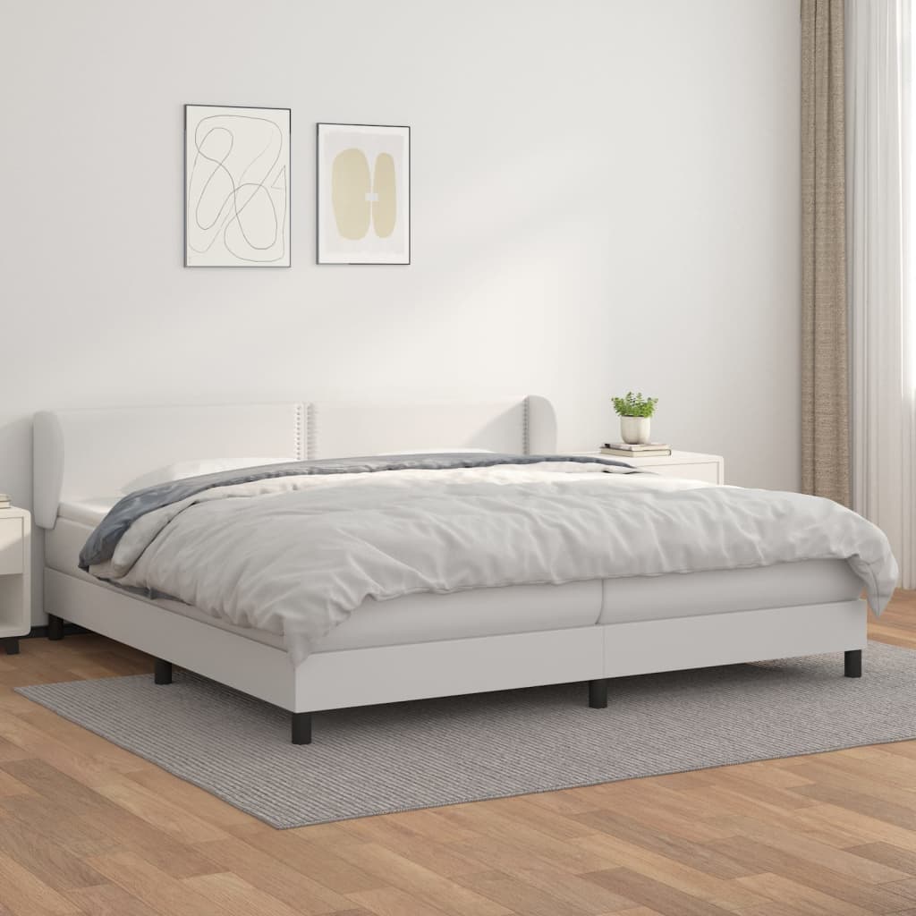 kontinentalseng med madras 200x200 cm kunstlæder hvid