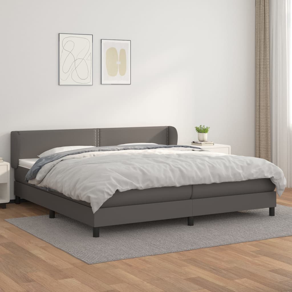 kontinentalseng med madras 200x200 cm kunstlæder grå