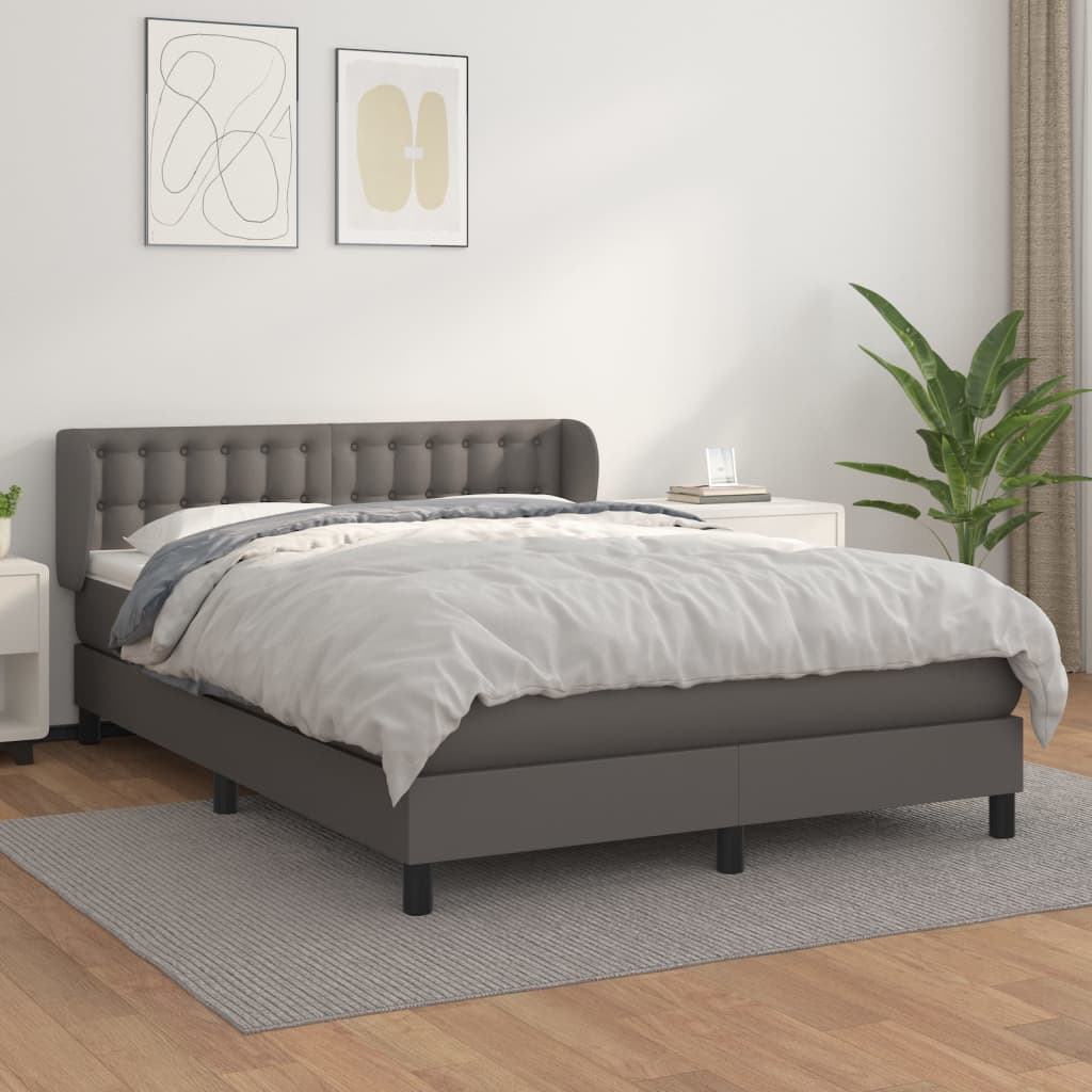 kontinentalseng med madras 140x190 cm kunstlæder grå