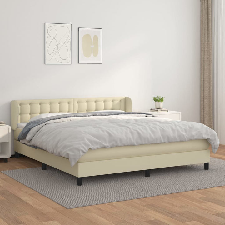 kontinentalseng med madras 180x200 cm kunstlæder cremefarvet