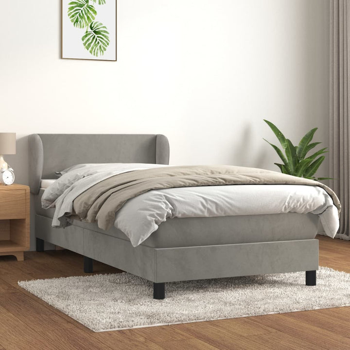 kontinentalseng med madras 90x200cm fløjl lysegrå
