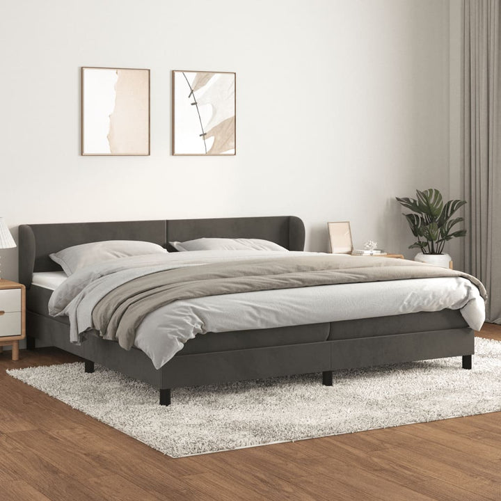 kontinentalseng med madras 200x200 cm fløjl mørkegrå