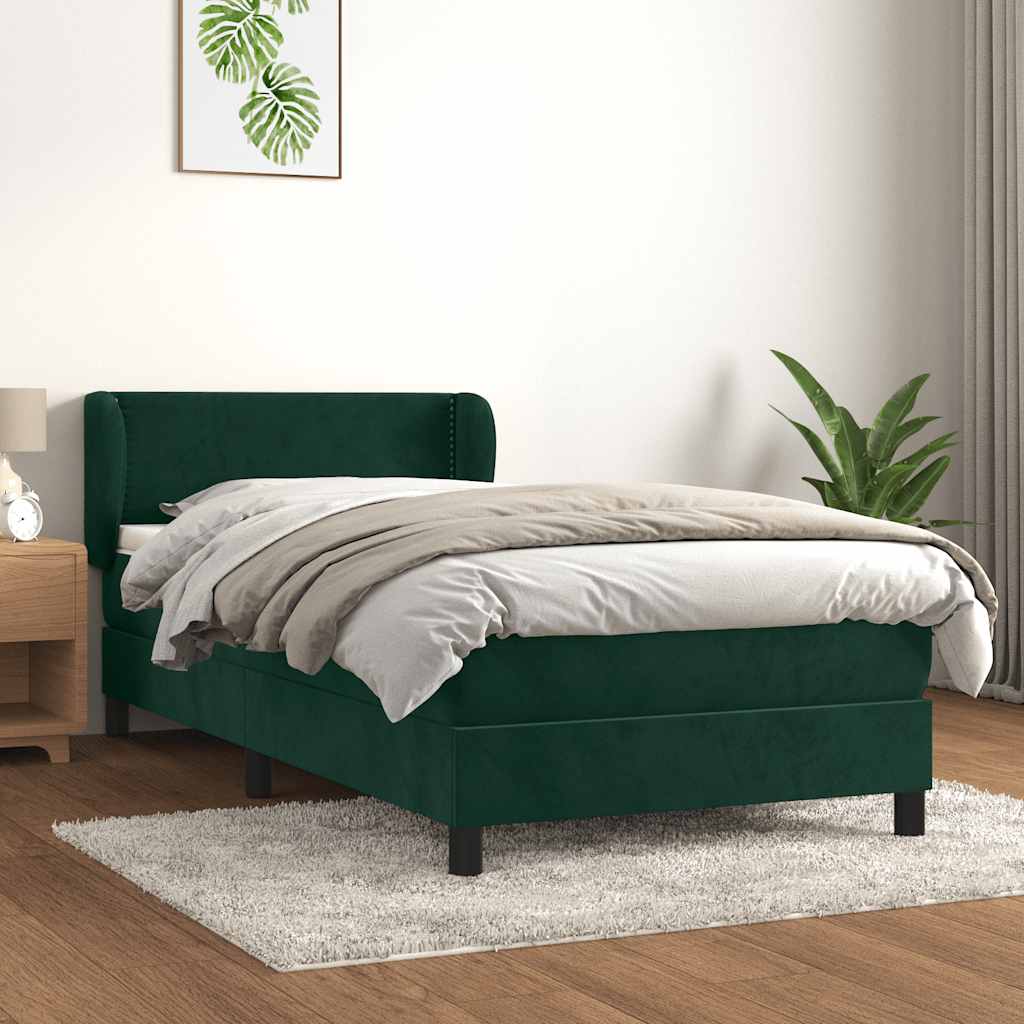 kontinentalseng med madras 80x200 cm fløjl mørkegrøn