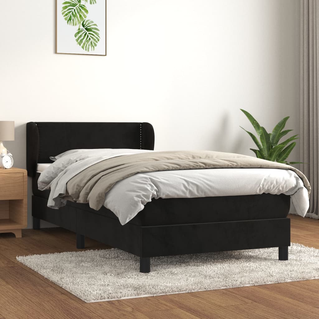 kontinentalseng med madras 90x190 cm fløjl sort
