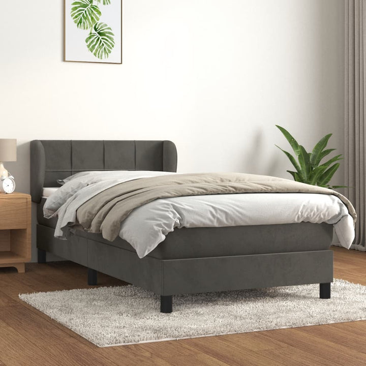 kontinentalseng med madras 90x190 cm fløjl mørkegrå