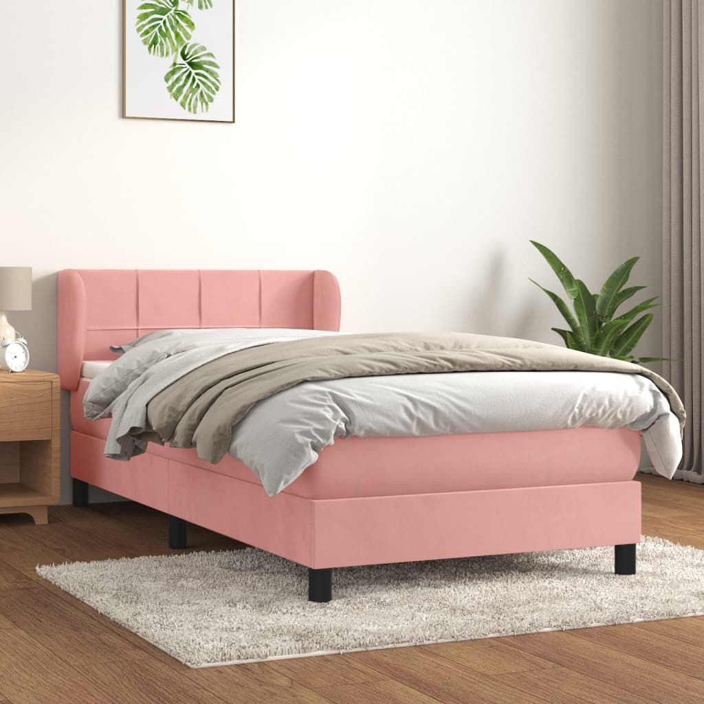 kontinentalseng med madras 90x200 cm fløjl lyserød