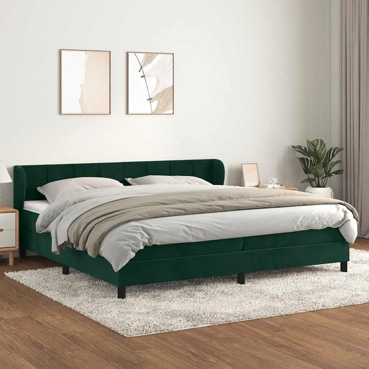 kontinentalseng med madras 200x200 cm fløjl mørkegrøn