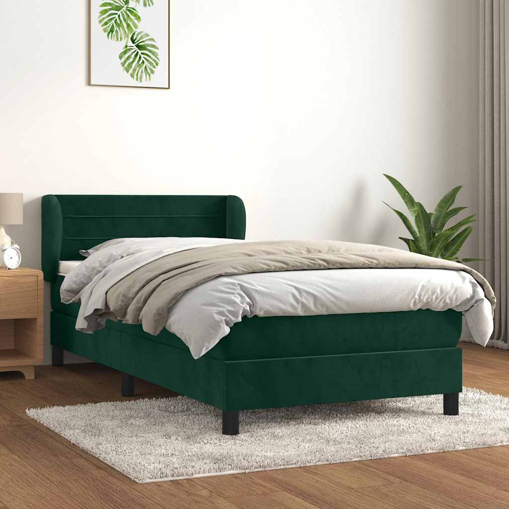 kontinentalseng med madras 90x190 cm fløjl mørkegrøn