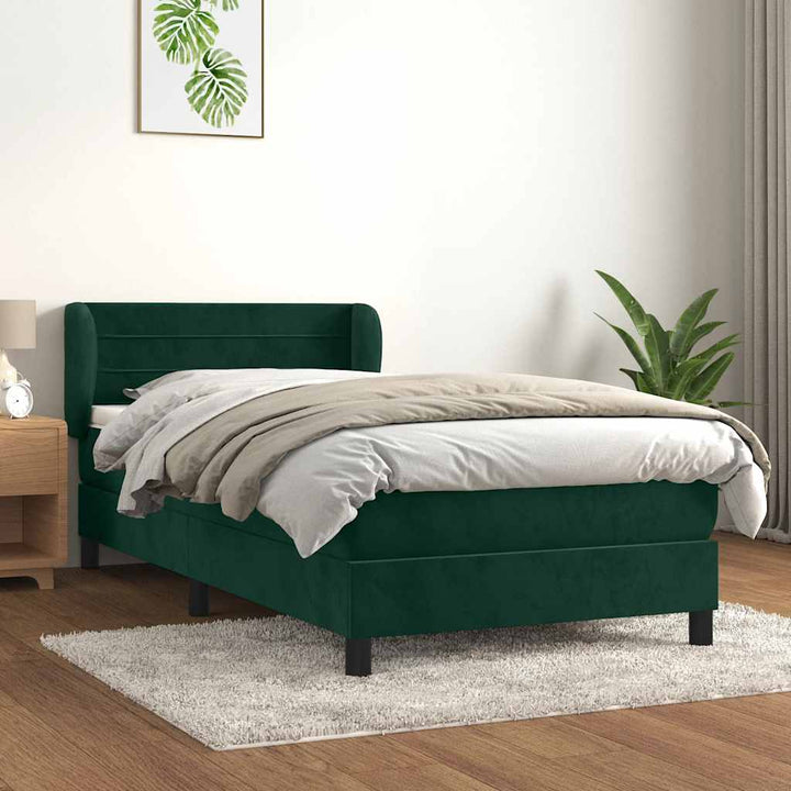 kontinentalseng med madras 90x190 cm fløjl mørkegrøn