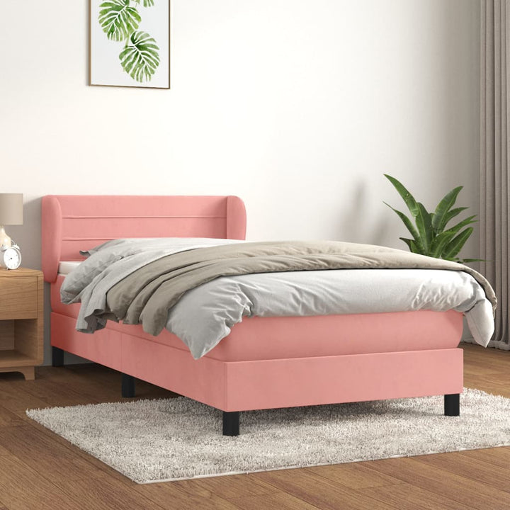 kontinentalseng med madras 90x190 cm fløjl pink