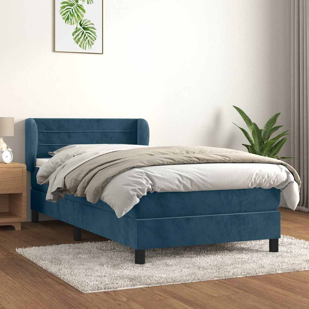 kontinentalseng med madras 100x200 cm fløjl mørkeblå