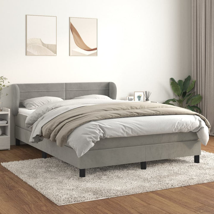 kontinentalseng med madras 140x190 fløjl lysegrå