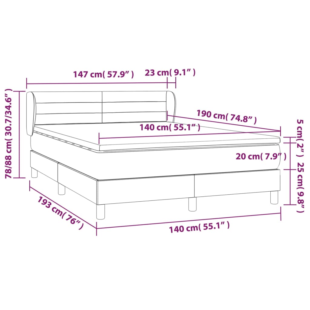 kontinentalseng med madras 140x190 cm fløjl mørkegrå