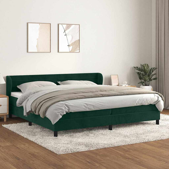 kontinentalseng med madras 200x200 cm fløjl mørkegrøn