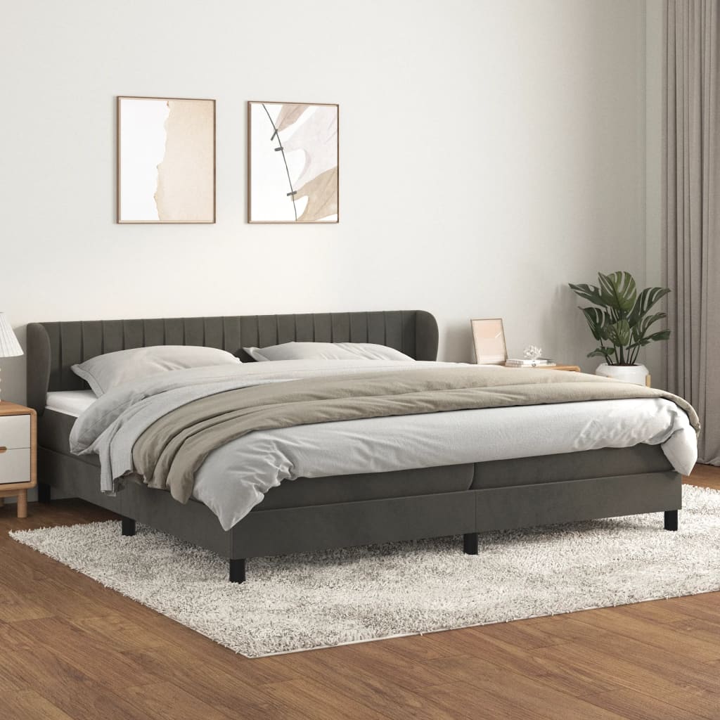 kontinentalseng med madras 200x200 cm fløjl mørkegrå