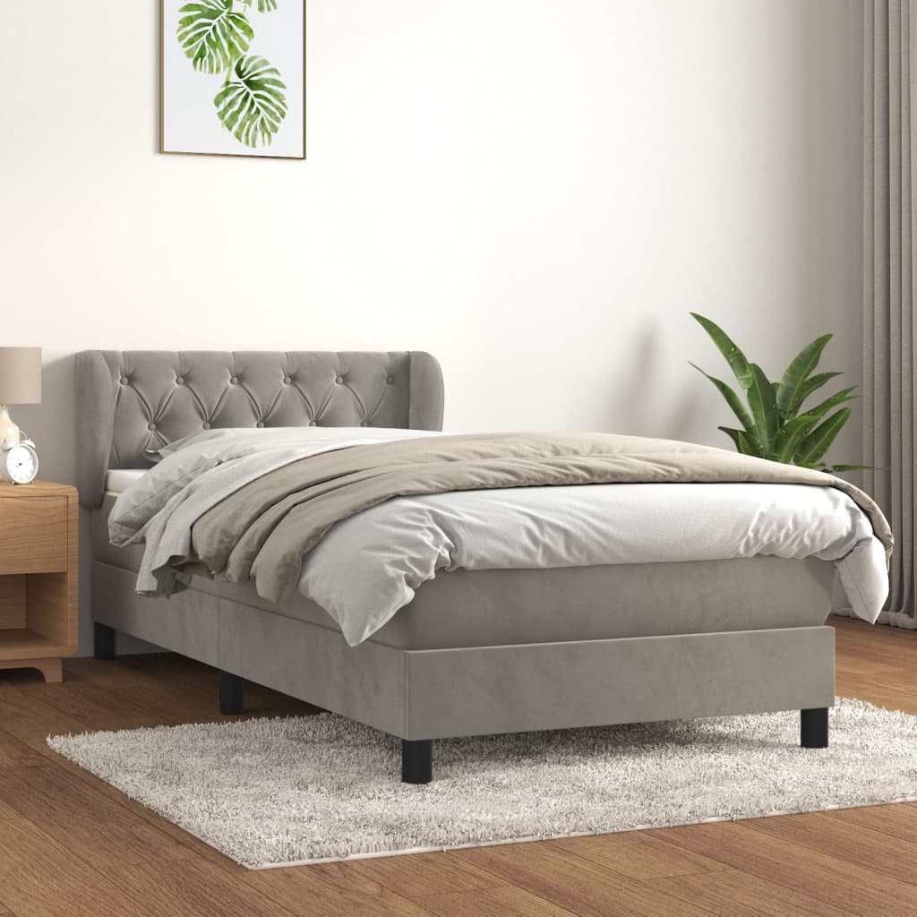 kontinentalseng med madras 80x200 cm fløjl lysegrå