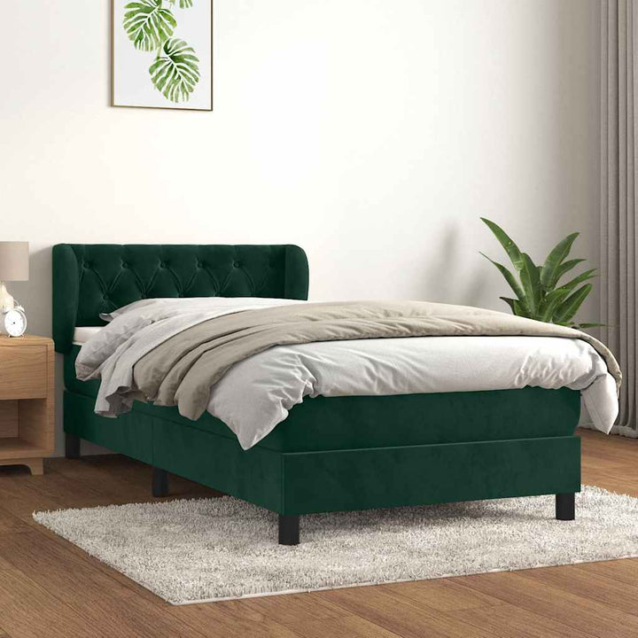 kontinentalseng med madras 90x200 cm fløjl mørkegrøn