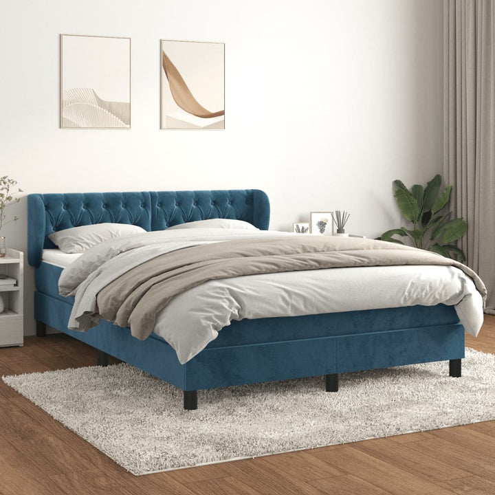 kontinentalseng med madras 140x190 cm fløjl mørkeblå