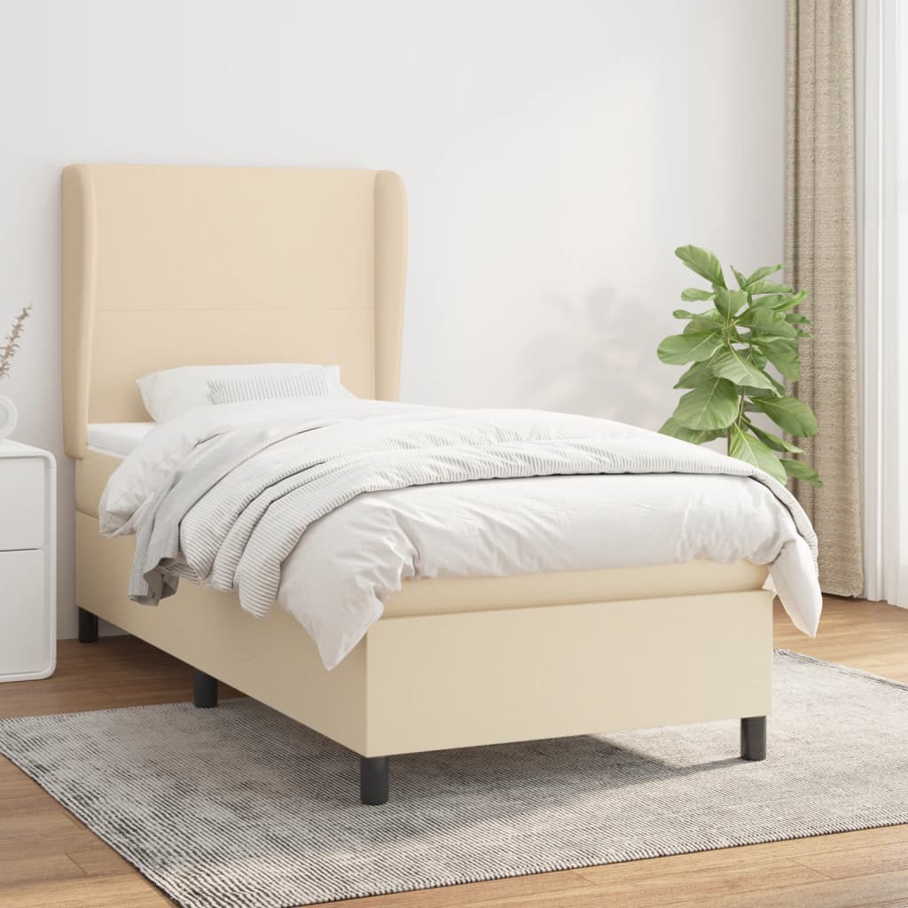 kontinentalseng med madras 90x190 cm stof cremefarvet