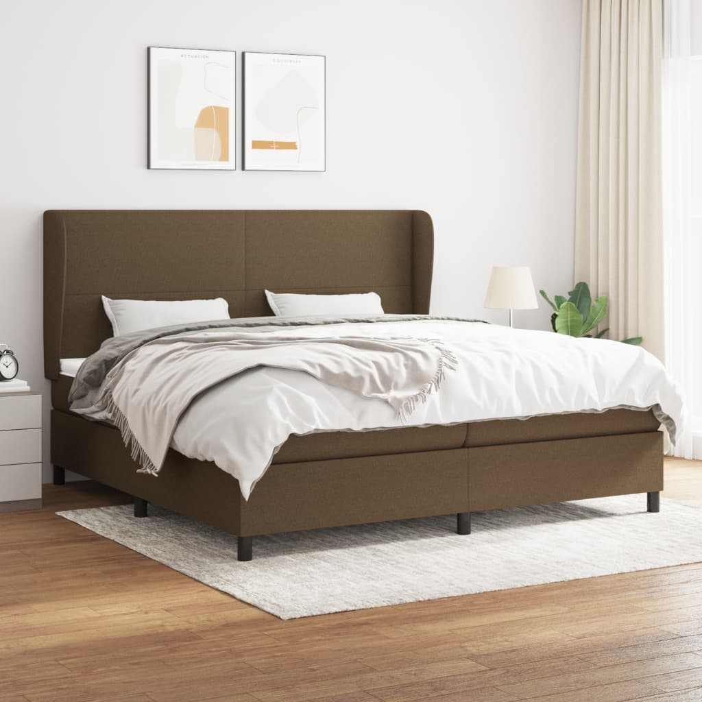 kontinentalseng med madras 200x200 cm stof mørkebrun