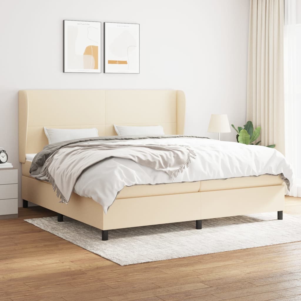 kontinentalseng med madras 200x200 cm stof cremefarvet