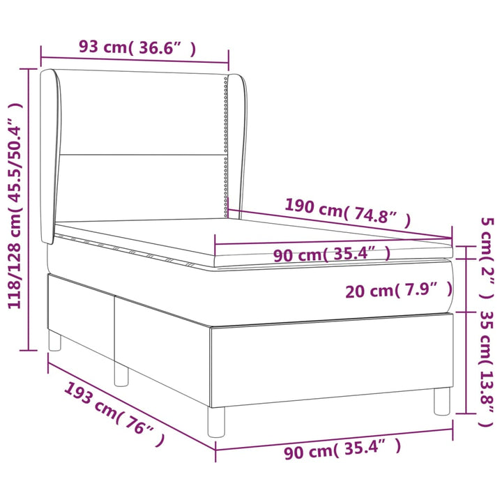 kontinentalseng med madras 90x190 cm stof gråbrun
