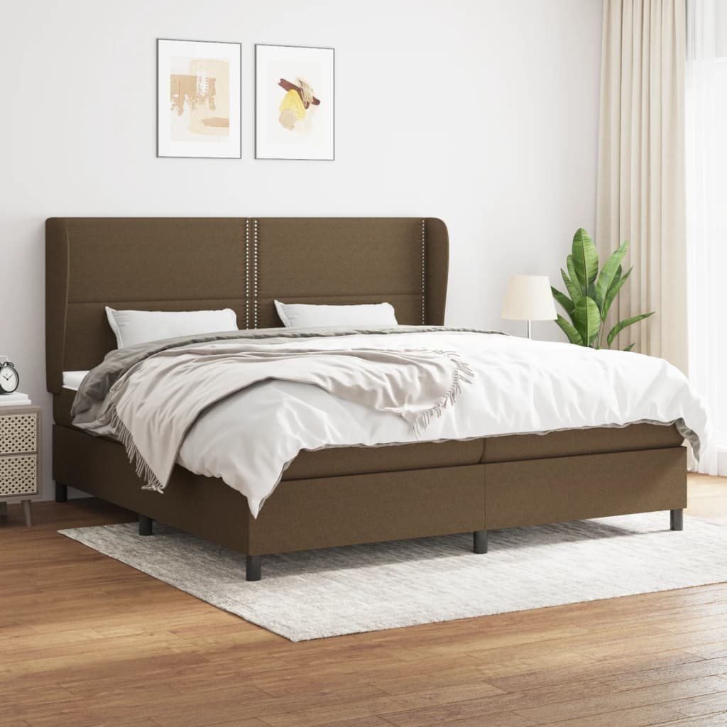 kontinentalseng med madras 200x200 cm stof mørkebrun