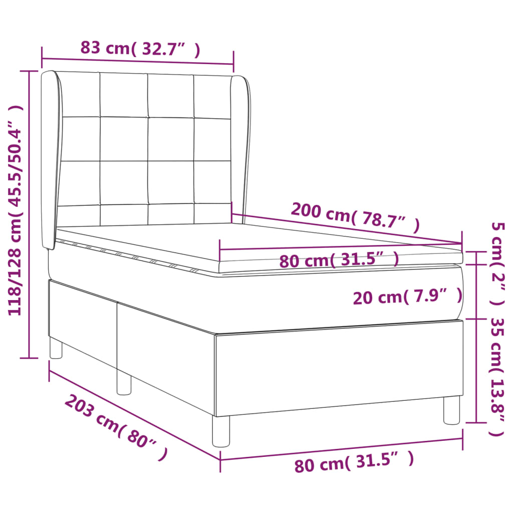 kontinentalseng med madras 80x200 cm stof sort
