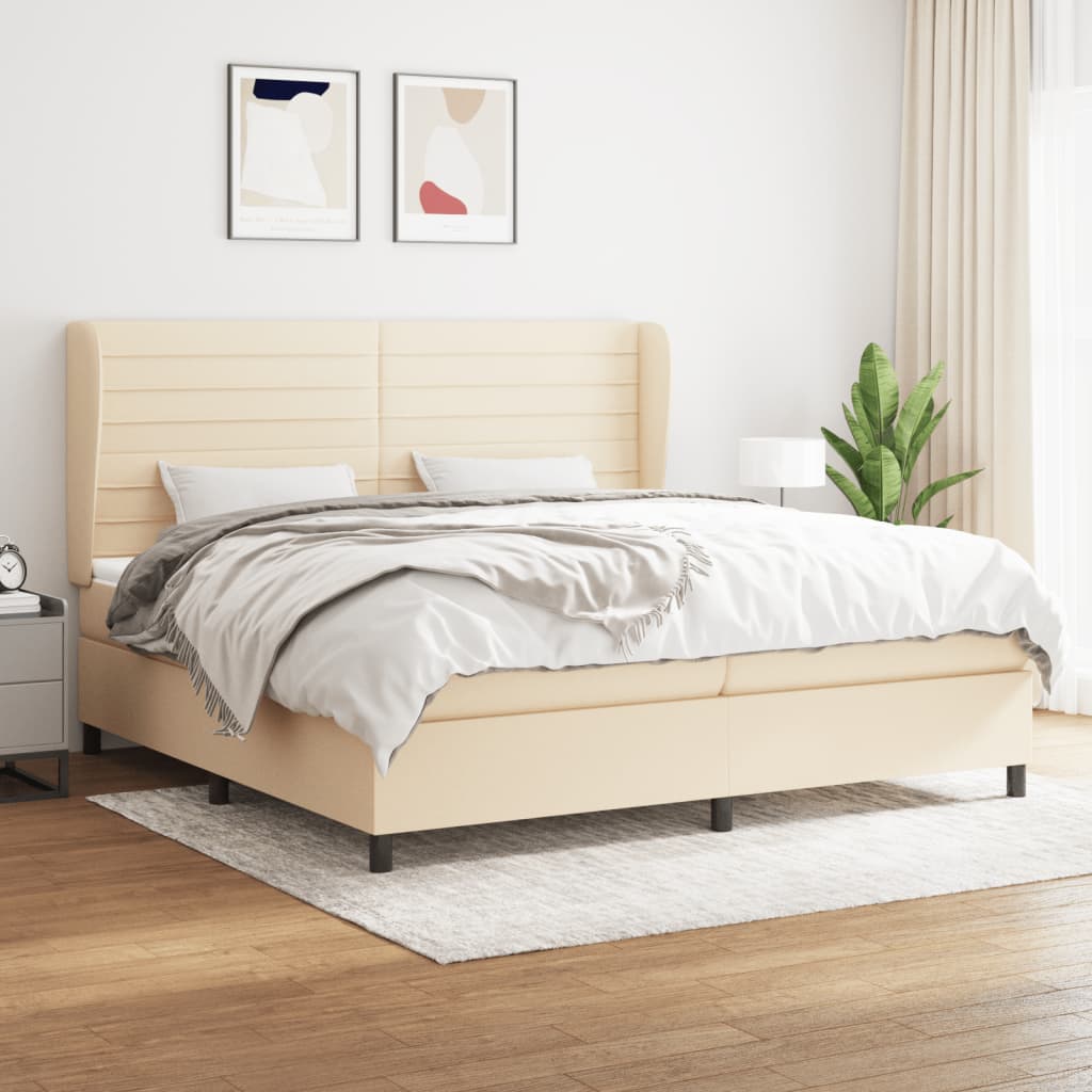 kontinentalseng med madras 200x200 cm stof cremefarvet
