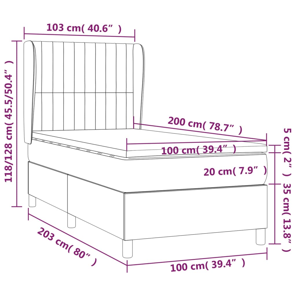 kontinentalseng med madras 100x200 cm stof cremefarvet