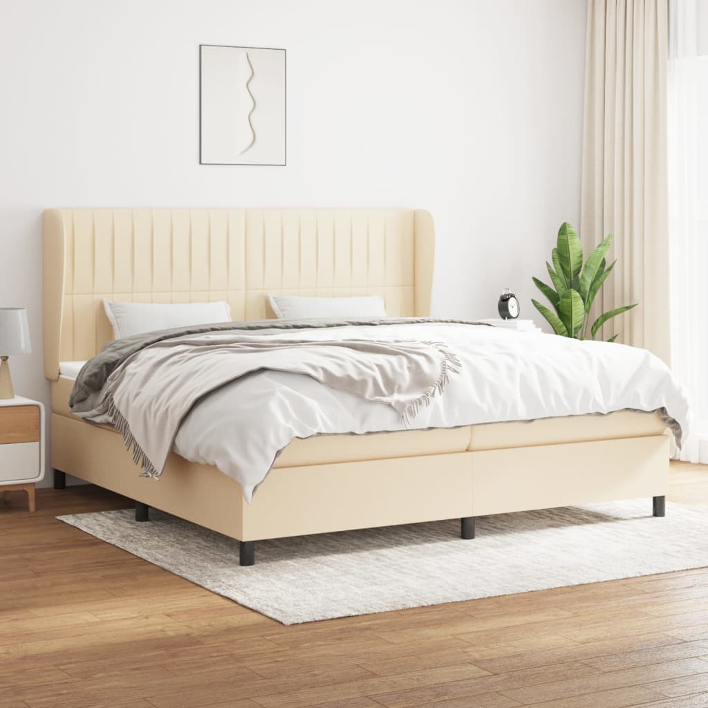 kontinentalseng med madras 200x200 cm stof cremefarvet