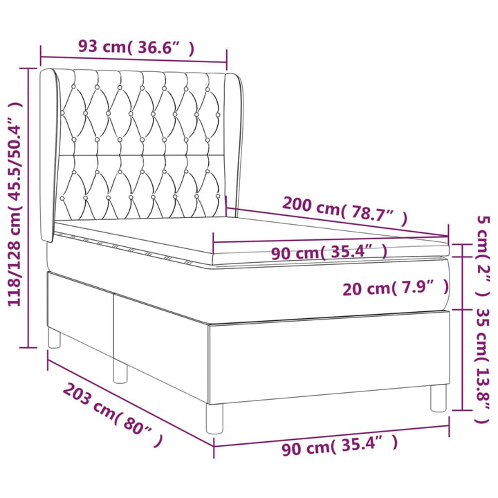 kontinentalseng med madras 90x200 cm stof mørkegrå
