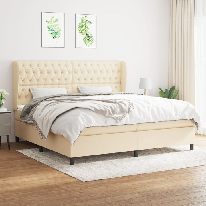 kontinentalseng med madras 200x200 cm stof cremefarvet