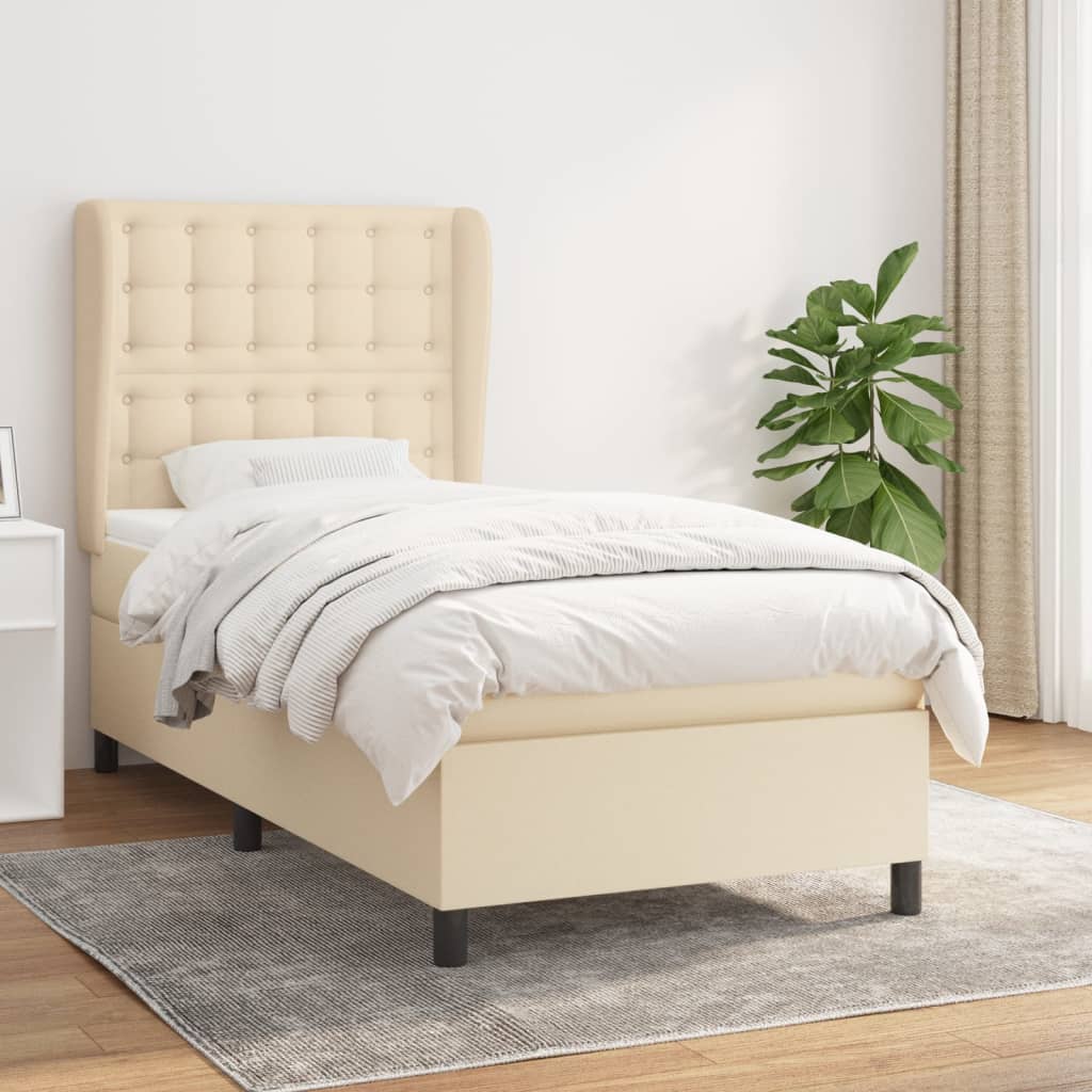 kontinentalseng med madras 90x190 cm stof cremefarvet