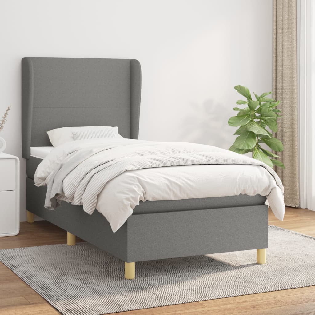 kontinentalseng med madras 90x190 cm stof mørkegrå