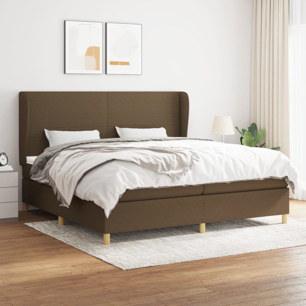 kontinentalseng med madras 200x200 cm stof mørkebrun
