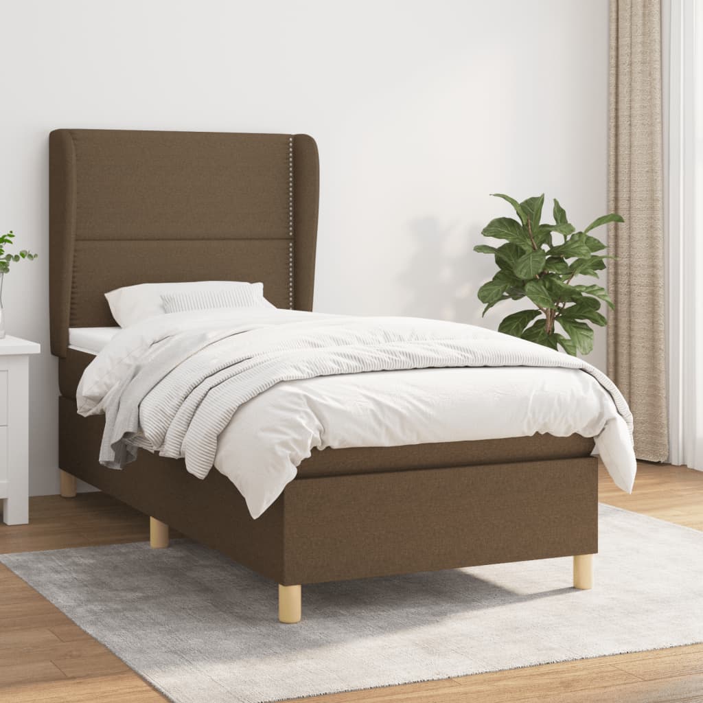 kontinentalseng med madras 90x190 cm stof mørkebrun