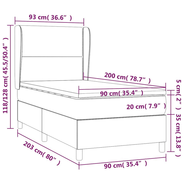 kontinentalseng med madras 90x200 cm stof sort