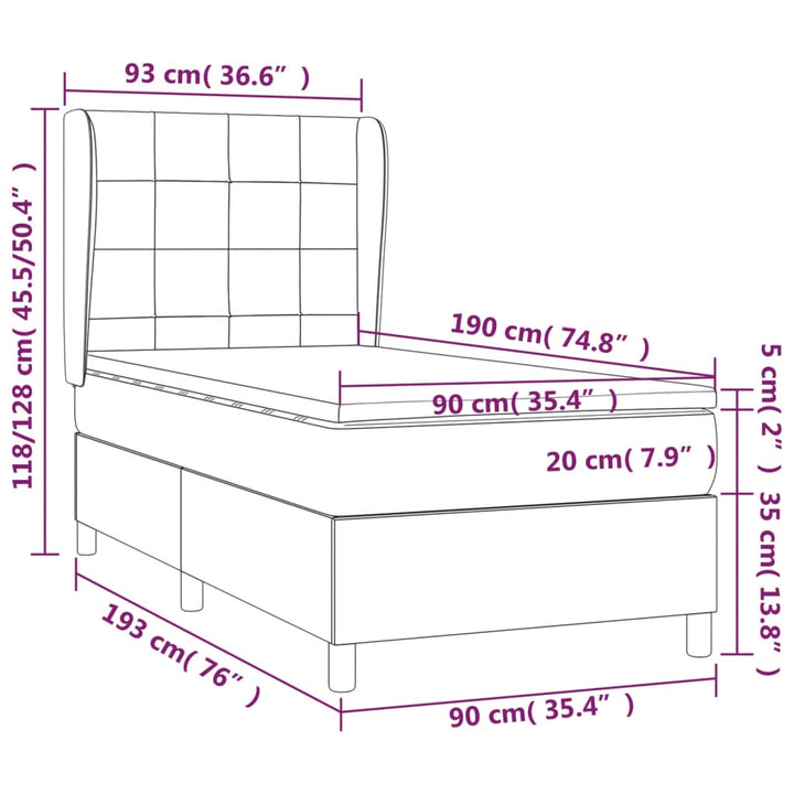 kontinentalseng med madras 90x190 cm stof cremefarvet