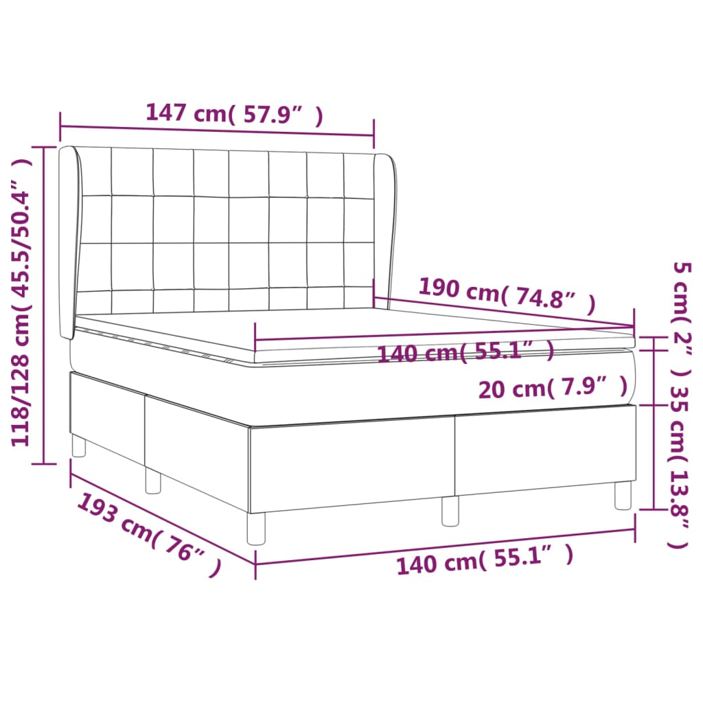 kontinentalseng med madras 140x190 cm stof cremefarvet