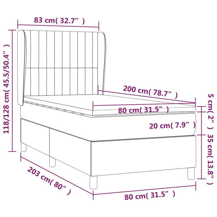 kontinentalseng med madras 80x200 cm stof mørkegrå