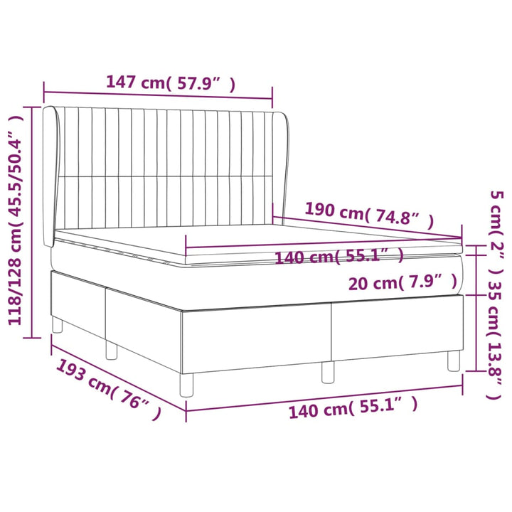 kontinentalseng med madras 140x190 cm stof cremefarvet