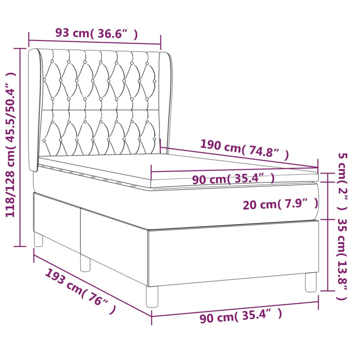 kontinentalseng med madras 90x190 cm stof lysegrå