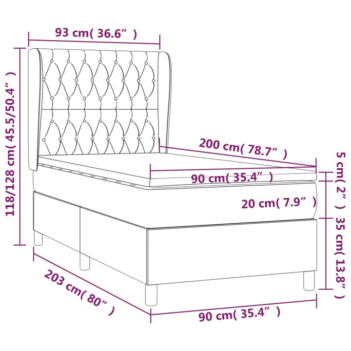 kontinentalseng med madras 90x200 cm stof lysegrå